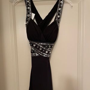 Black formal dress with silver beading